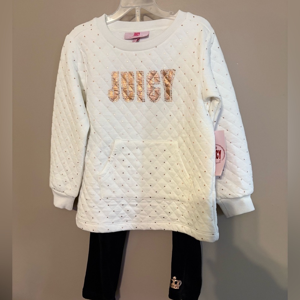 NWT Juicy Couture 2 piece outfit Black, White, Rose Gold size 4T